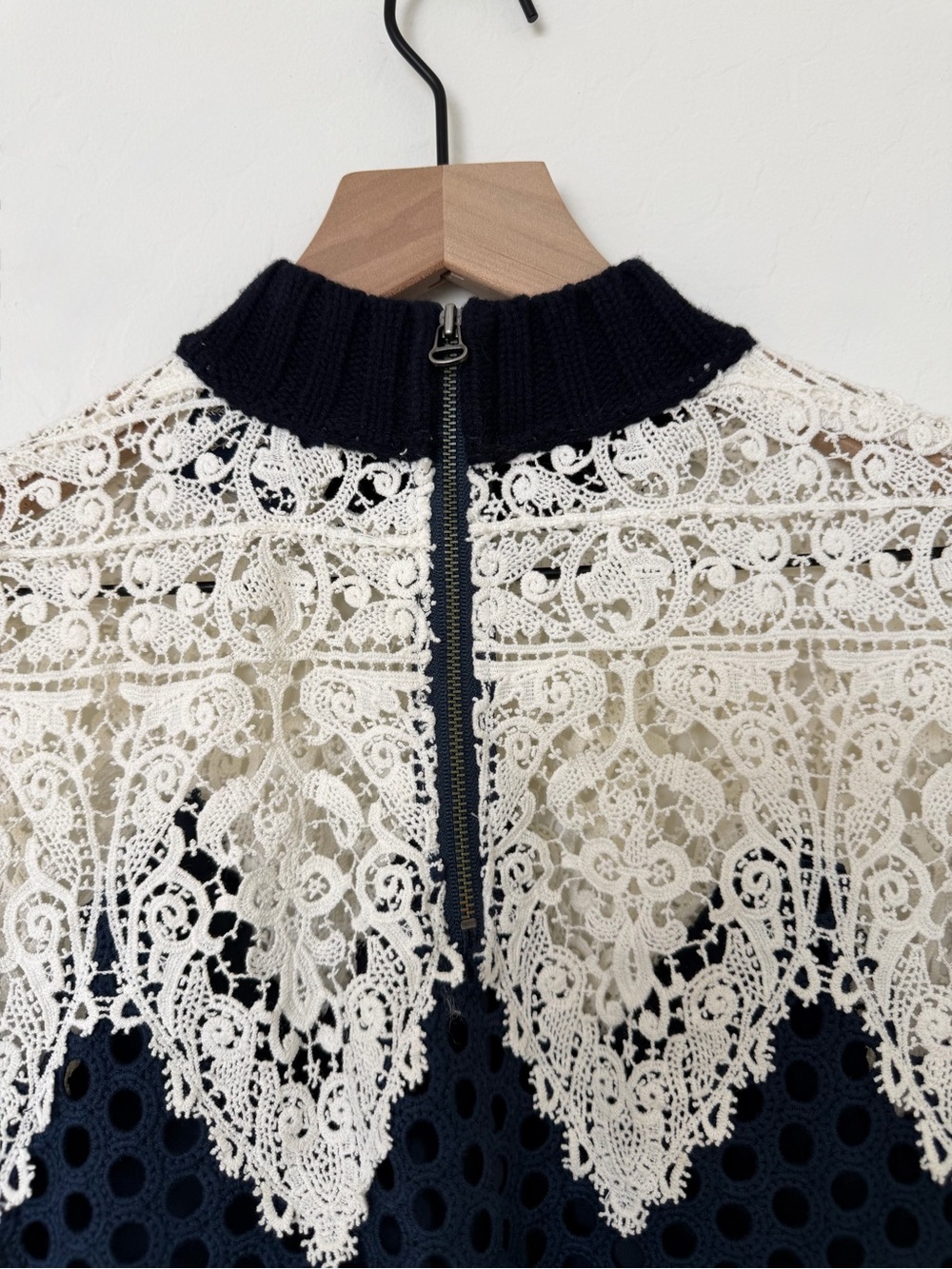 Sea New York Navy Sweater with White Lace Yoke - Picture 4 of 5